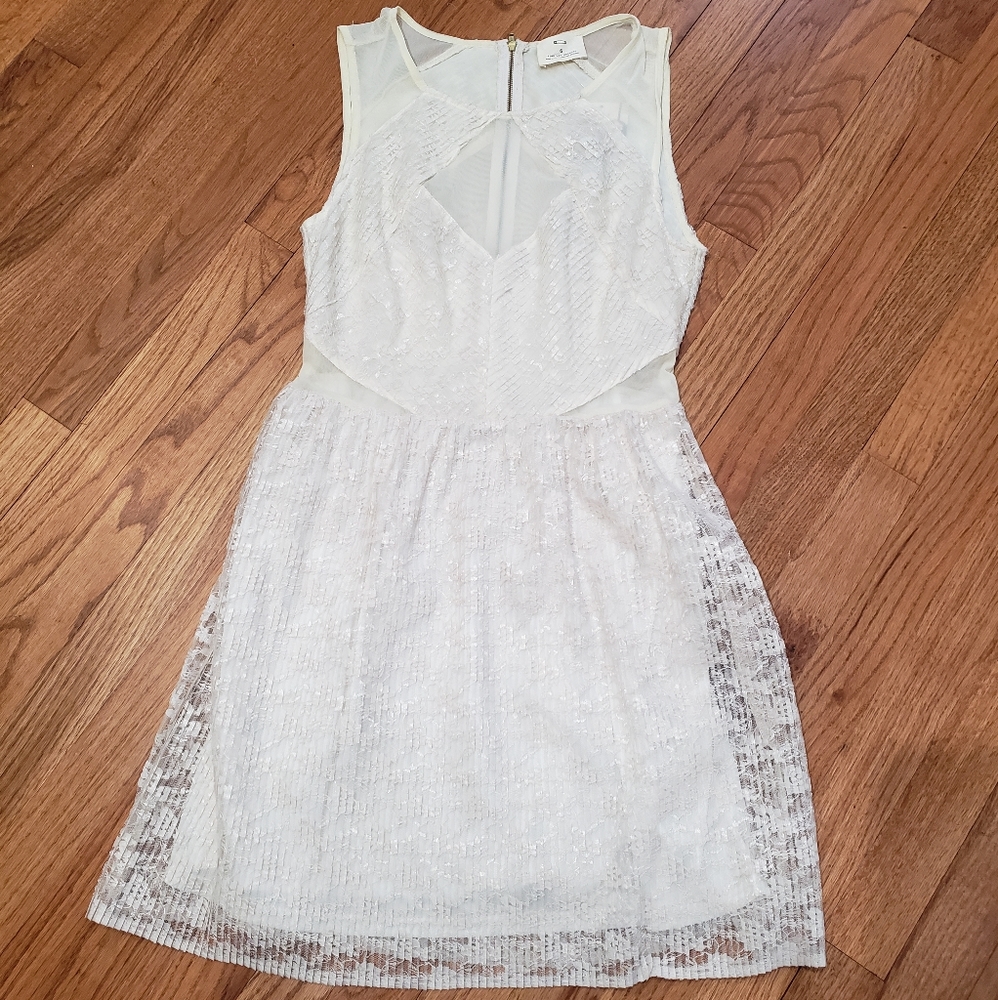 Pins and Needles Creme Lace Dress w/ Mesh Cutouts